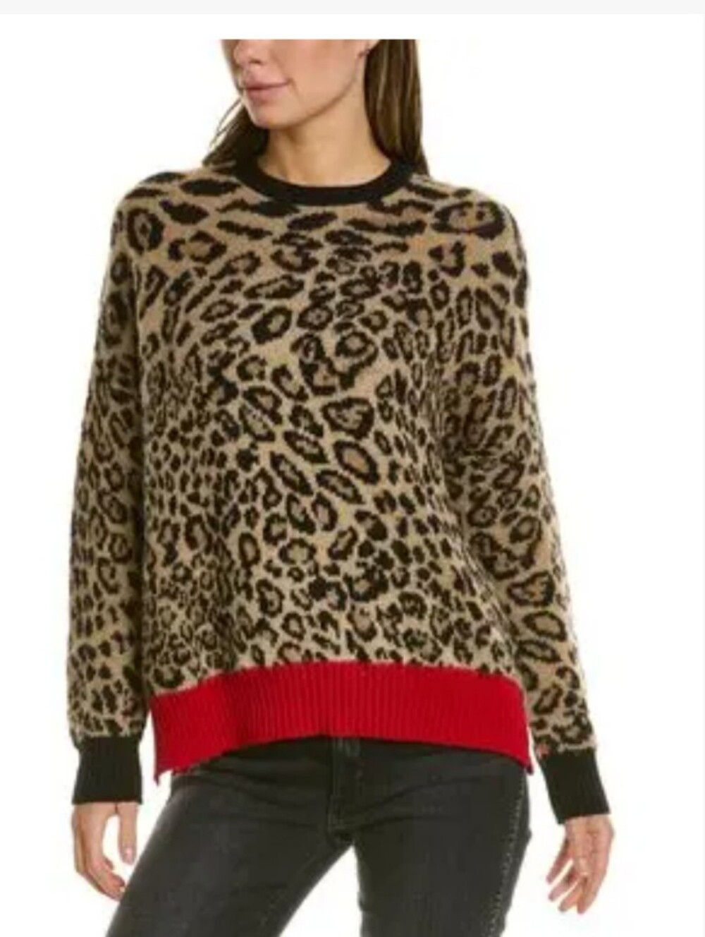 The Kooples Alpaca Blend Animal Print Sweater Colorblock Trim